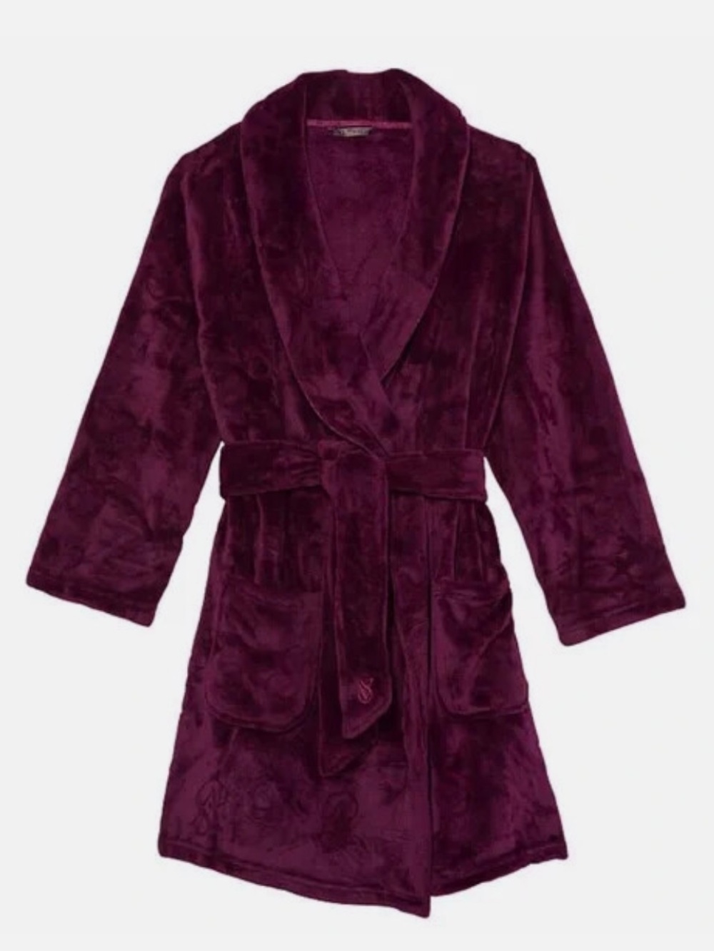 Victoria's Secret M/L Plush Shawl-Collar Robe in Burgundy maroon Super soft NEW